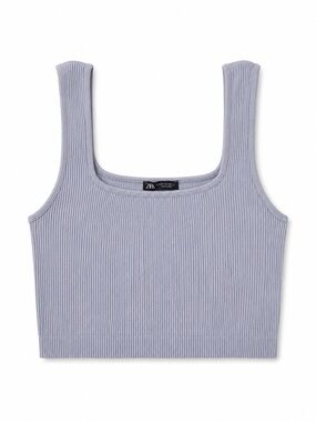 Zara Ribbed Square‎ Neck Crop Tank Top Soft Blue Purple Pastel Knit Womens M